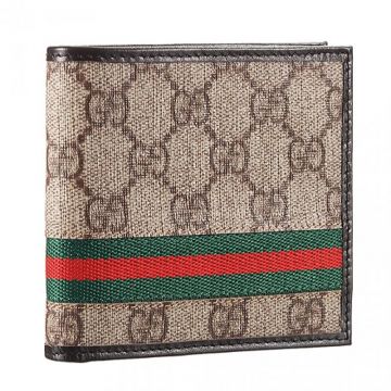 Gucci Brown Web signature GG Supreme canvas Bi-Folding Wallet Sale Online UK Chic Red-Green Highlight