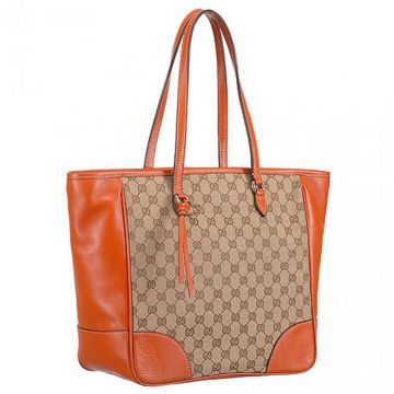 AAA Quality Gucci GG Supreme Zipper Top Ultra-Thin Arm-carry Straps Ladies Orange Leather & Canvas Tote Bag 