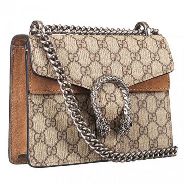 Best Gucci Mini Dionysus Taupe Suede Trim GG Supreme Canvas Chain Strap Shoulder Bag 421970 KHNRN 8642