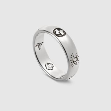 Replica Gucci Blind  For Love Interlocking G Flower/Bird/Eye/Heart Diverse Pattern Sterling Silver Narrow Edge Couple Ring 455247 J8400 0701