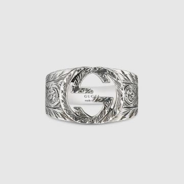 Gucci Interlocking G Retro Style Carved G Design High End Sterling Silver Male Engraved Pattern Ring Replica 455302 J8400 0811