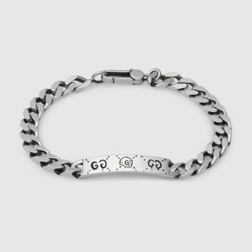 Gucci Most Classic Ghost GG Logo & Ghost Pattern Popular 925 Sterling Silver Clasp Closure Curb Chain Bracelet 455321 J8400 0701