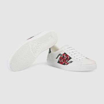 Gucci Stylish Ace Embroidered Kingsnake Appliqué White Leather Green And Red Web Lace-up Sneaker New Style 456230 A38G0 9064