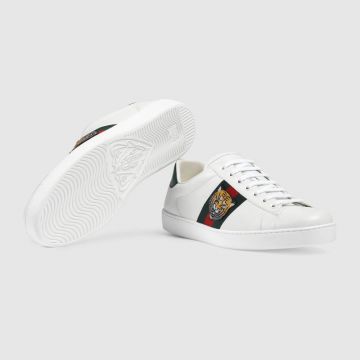 Gucci White Leather Green And Red Web Ace Embroidered Tiger Appliqué Sneak Detail Sneaker For Couples 457132 A38G0 9064  