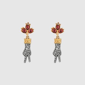 Luxurious Gucci Delicate Knock-off Hand Pendant Drop Earrings With Exquisite Diamonds Hot Sale 489561 J9786 8309