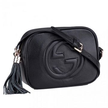 Classic Gucci Soho Disco GG Logo Tassel Trimming Ladies Black Leather Shoulder Bag Online 308364 A7M0G 1000