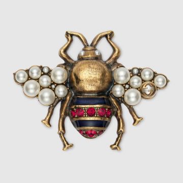 Luxurious Knock-off Gucci Bee Brooch With Crystals and Pearls Imitation Good Comments Online sale 491611 I8156 8069 