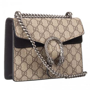 Gucci Dionysus Silver Tiger Head Buckle GG Supreme Canvas & Black Suede Leather Ladies Mini Handbag 421970 KHNRN 9769