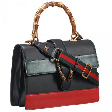 Gucci Dionysus Black Colorful Leather Single Bamboo Handle Bag Wide Shoulder Strap Double Compartments Price 448075 CWLMT 8543 