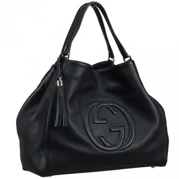 Gucci Soho Double G Logo Ladies Black Calfskin Leather Top Handles Shoulder Bag For Sale 
