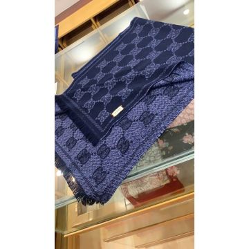 Elegant Style GG Logo Jacquard Pattern Tassel Charm Blue Wool Scarf -  Gucci 45*195cm Ladies Long Shawl