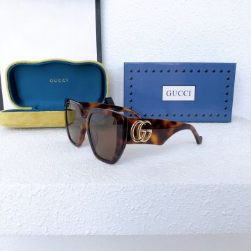 Hot Selling Tortoiseshell Frame Yellow Gold Oversized GG Logo Temples Brown Lens -  Gucci Square Sunglasses