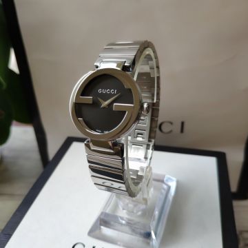  Gucci 29mm Interlocking G Dark Grey Dial Double G Bezel Uncales Stainless Steel Timing Tool For Ladies Online