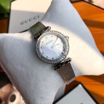 Best Selling Mesh Bracelet Crystal Bezel Diamonds Index White MOP Dial 28mm Diamantissma - Imitated Gucci Stainless Steel Timer