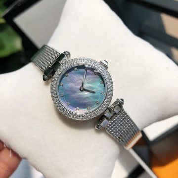 Chic Women's Diamantissma Stainless Steel 4 Scales Colorful MOP Dial Mesh Bracelet -  Gucci Double Row Diamonds 28MM Watch