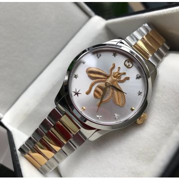 Top Sale G-timeless Golden Embossed Bee Dial StarS Studs Markers - Imitation Gucci Male Two-tone SS 38mm Chronograph 584157 I8600 8155