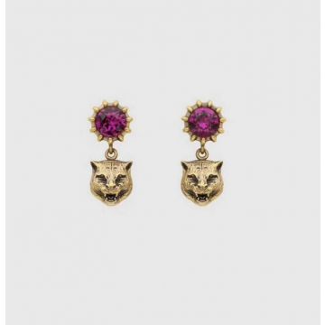 Gucci Crystal Stud Brass Earrings With Feline Head Fashion Jewelry Online Sale Canada Review