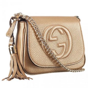 Gucci Soho Luxury Gold Cowhide Leather Double G Signature Ladies Mini Chain Bag Price USA