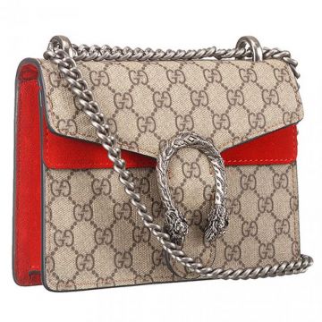 Gucci Dionysus Red Suede Leather Detail Flip-over Flap Ladies Mini Tiger Head Buckle Canvas Bag Replica 421970 KHNRN 8698