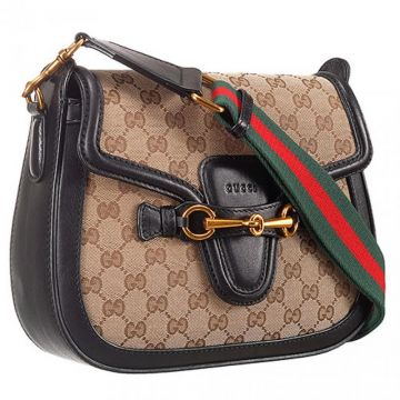 Winter Latest Gucci Lady Web GG Red-Green Strap Ladies Monogram Canvas Flap Bag With Black Leather 
