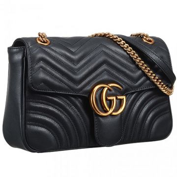 High Quality Gucci GG Marmont Matelasse Heart & Quilted Detail Chain Strap Ladies Black Shoulder Bag 443496 DRW3T 1000