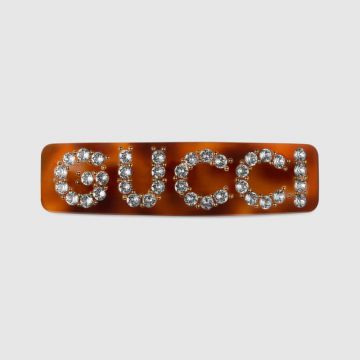 Crystal Gucci Tortoiseshell Plexiglas Rhinestone Metal Studs   Single Hair Barrette ‎513120 I4771 8518