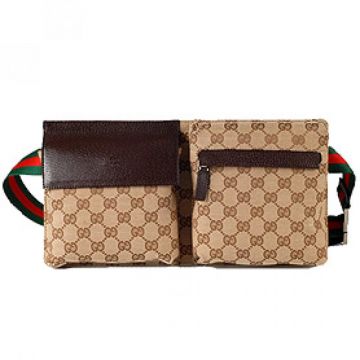 Gucci Phony Brown Belt Bag Red & Green Waist Web Strap Back Zipper Pocket On Sale Unisex 
