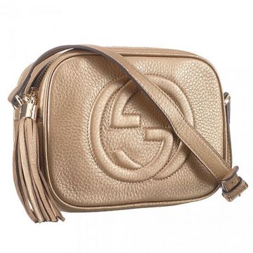 Gucci Soho Disco Double G Logo Design Tassel Zipper Puller Ladies Retro Gold Leather Handbag