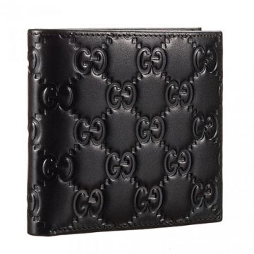 Wholesale Gucci  Men Signature Black Leather Purse Bi-fold Design  With Web Texture