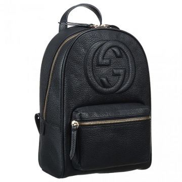 Gucci Soho Chain Strap Black Leather Backpack Double G Logo Two Zipper Closure Leisure America