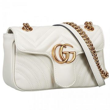 Gucci GG Marmont Matelasse Heart Design Brass Chain & Leather Strap Beige Ladies Mini Shoulder Bag 446744 DTDIT 9022