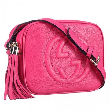 Gucci Soho Disco Logo Embossed Womens Sweet Style  Fuchsia Cowhide Leather Shoulder Strap Bag 8.3"