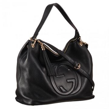Gucci Best Soho Single Top Handle Double Logo Signature Black Leather Hobo Bag For Womens