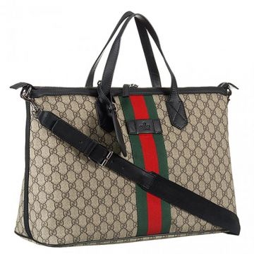 Gucci GG Supreme Signature Web Canvas Duffle Bag Wide Shoulder Belt Double Zipper Closure Men & Women