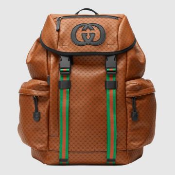 Luxurious Knock-off Brown Leather Gucci Dapper Dan GG Backpack Plastic Buckles With Nylon Adjustable Straps 5364130WGBX2582