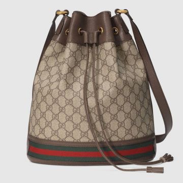 High Quality Gucci Beige Canvas Ophidia GG Bucket Bags Brown leather trimming Leather Drawstring Closure For Sale 540457 96I3T 8745