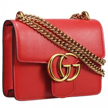 Gucci GG Marmont Brass Logo Design Black Hand-painted Edge Small Ladies Leather Shoulder Bag Red