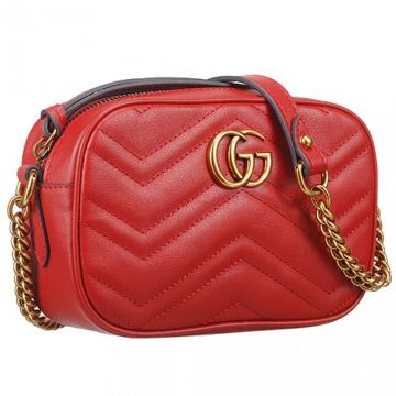Cheapest Gucci Mini GG Marmont Matelasse Top Zip Brass Logo Ladies Red Leather Shoulder Bag Replica