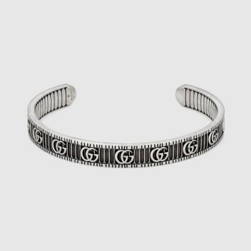 Gucci High-end Double G & Striped Motif Aged Sterling Silver Cuff Bangle For Ladies Fashion Jewellery  551903 J8400 0811