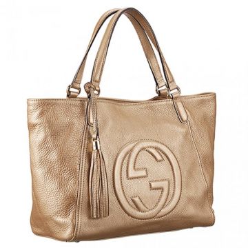 Imitation Gucci Soho Luxury Gold Calfskin Leather GG Logo Ladies Medium Shoulder Bag With Side Strap