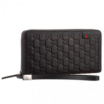 Gucci  Signature GG Wrist  Moneybag Zip Around Style Wallet Black leather exterior U.S.