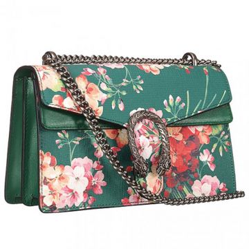 Gucci Dionysus Blooms Y-shaped Flip-over Flap Tiger Head Buckle Female Emerald Green Leather Handbag Small