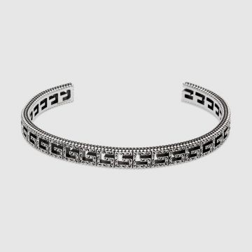 Gucci Aged Silver Arabesque-style Pattern Square G Cut-out Motif Hot Selling Ringent Bangle For Men UK 576990 J8400 0811