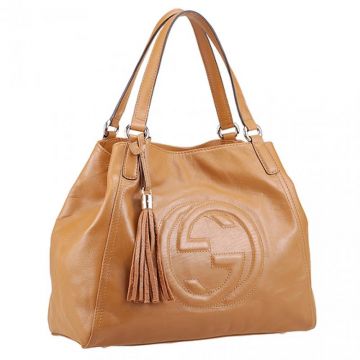 Good Reviews Gucci Soho Medium Ladies Dark Tan Tote Bag With Fashion Tassel Trimming USA