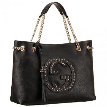 Gucci Soho Studded GG Logo Top Ladies Black Leather Double Link Chain Bag Replica