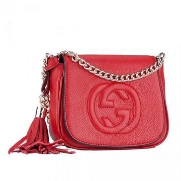 Gucci Large GG Logo Red Cowhide Leather Ladies Mini Soho Shoulder Bag For Sale  