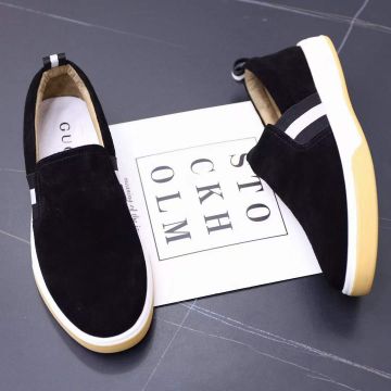 Gucci High Quality Mercerized Cowhide Web Bungee Detail Men Slip-On Shoes Black Suede Leather Daily Fashion Shoes