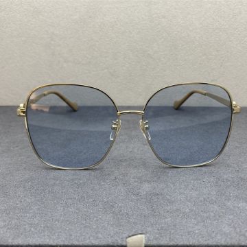 Faux Gucci Oversize Thin Frame Blue Lens & GG Mark Metal Temples Yellow Tip Neutral Eyeglass Best Price Online
