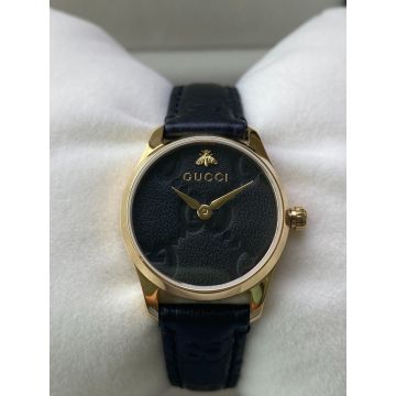 Cheapest GG Logo Pattern Bee Scale Yellow Gold Case G-Timeless - Faux Women's Gucci Black Signature Leather Chronograph 