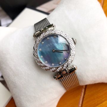Top Sale Diamantissma Colorful MOP Dial Flower Diamonds Bezel Mesh Bracelet - Imitation Gucci Stainless Steel Quartz Timer 